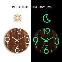 Wooden Wall Clock Luminous Number Hanging Clocks Quiet Dark Glowing Wall Clocks Modern Watches