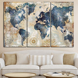 3Panel Watercolor World Map Modular Painting Posters and Prints